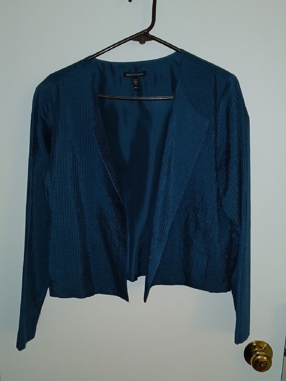 Eileen Fisher, 100% Silk, Deep Teal Open-Front Blazer Jacket, Size S